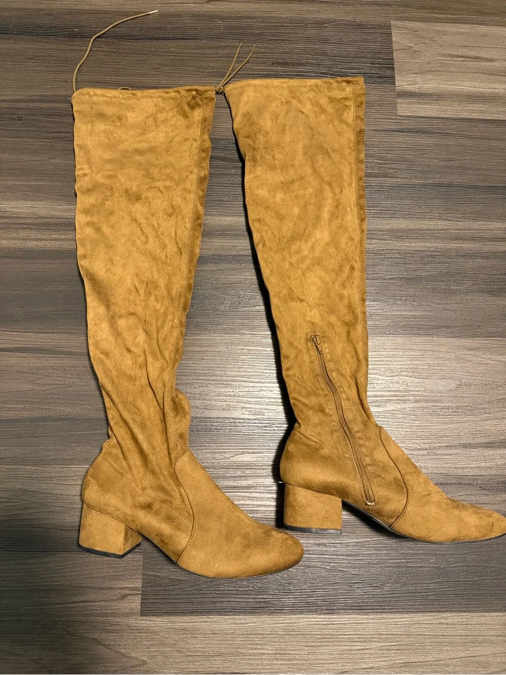Women’s Over-the-Knee Block Heel Boots in Mustard